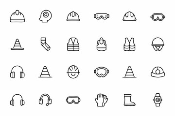 A clean and comprehensive set illustrating essential safety measures and protective gear in the workplace. Ideal for employee training, safety manuals, and industrial compliance