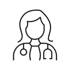Single icon of a pediatrician figure representing child health and care, in line or outline style. Editable stroke vector illustration.