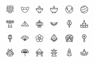 A refined collection of line art icons capturing the essence of diverse cultural ceremonies and traditional festivals worldwide. Perfect for event promotion, invitations, and cultural education