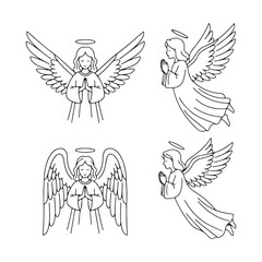 Obraz premium Four Outline Angel Illustrations for Religious or Decorative Use