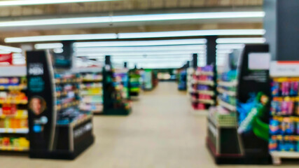 defocused abstract background of minimarket or convenience store