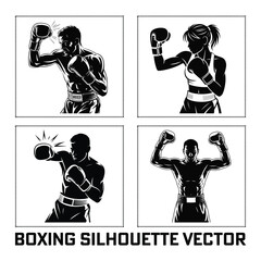 A Black and White Boxing Silhouette Vector collection