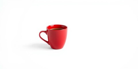 A vibrant red coffee cup, clean and isolated against a pure white backdrop, isolated object, bright