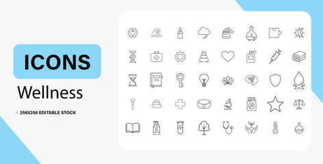 Vector art of wellness icons set, collection of medical and healthcare outline symbols