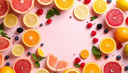 Vibrant Citrus and Berry Delight: A Colorful Pink Background