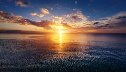 golden hour over tranquil waters a serene landscape where sun kissed clouds meet the horizon perfect for travel and nature themes