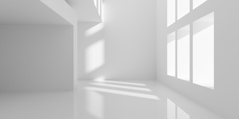 Fototapeta premium Empty blank white room interior background with large windows and separated room, modern interior template