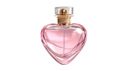 Pink heart-shaped perfume bottle, isolated on transparent background