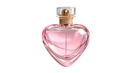 Pink heart-shaped perfume bottle, isolated on transparent background