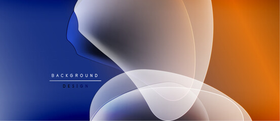 Abstract fluid shapes blend blues, oranges, whites. Dynamic composition creates modern background design. Smooth gradients offer visual interest.