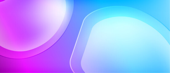 Abstract background features flowing shapes, vibrant purple blending into cool blue hues. Soft gradients create depth, modern aesthetic.