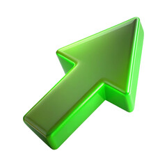 Glossy green arrow pointing upward against a solid black background concept