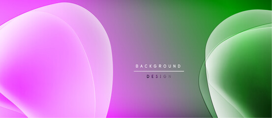 Abstract fluid shapes, pink, green hues blend. Gradient background creates modern visual impact. Minimalist design with text overlay.