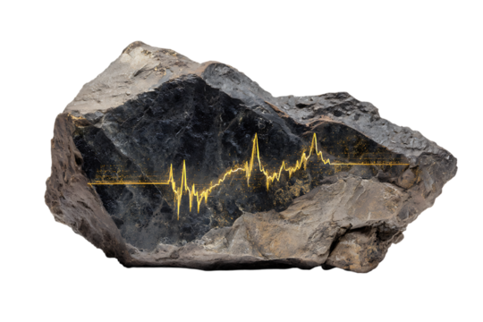Heartbeat inside a rock. Abstract concept of life, energy, strength, or hidden power.