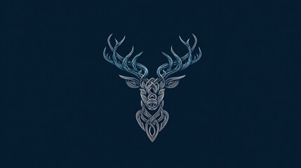 Obraz premium Intricate, stylized deer head design on dark background. Delicate, patterned antlers and face. Cool, muted tones