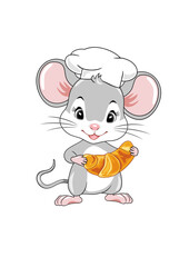 Happy chef mouse with a croissant