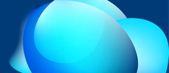Abstract blue shapes overlap, creating soft gradients. Smooth curves suggest fluidity, depth, modern design aesthetic.