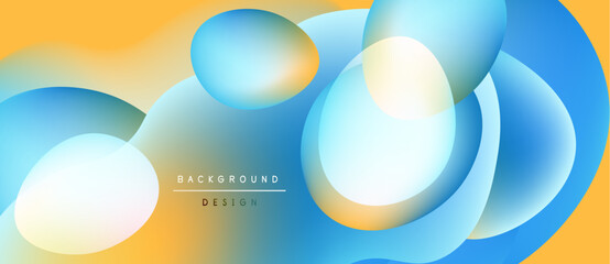 Abstract fluid shapes, vibrant colors blend. Yellow, blue gradients create dynamic background design. Modern, smooth aesthetic.