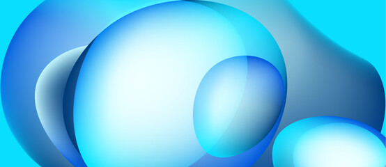 Abstract blue bubbles overlap, creating soft gradients. Smooth shapes suggest fluidity, depth, modern design. Light reflects beautifully.