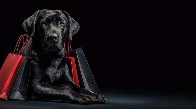 Black Friday Sale Banner with Black Labrador and Shopping Bags