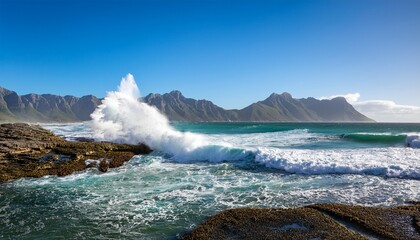 Fototapeta premium powerful ocean wave crashing at night natural landscape photography dramatic seascape dark environment low angle