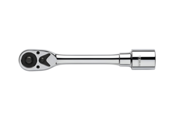 Polished chrome ratchet wrench with 19mm socket.