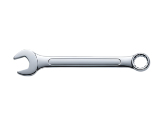 A chrome wrench against a black background.