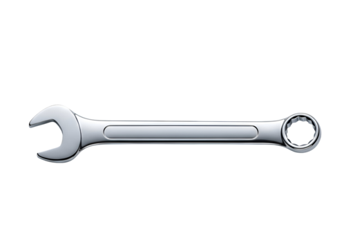 A chrome wrench against a black background.