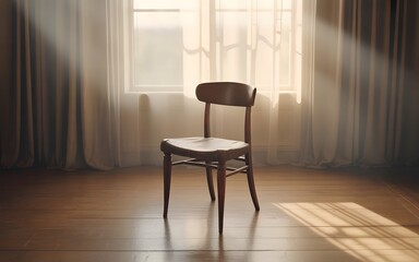 Vintage Wooden Chair in Bright Minimalist Room