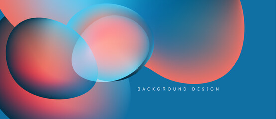 Abstract background features overlapping circles. Colors blend from blue to pink, creating smooth gradients. Design feels modern, dynamic.