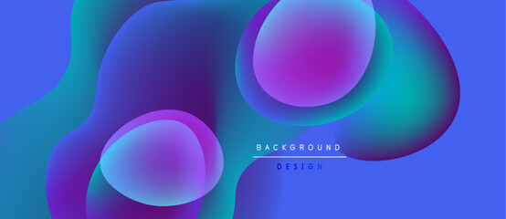 Abstract fluid shapes blend vibrant blues, purples, pinks. Gradient colors create dynamic visual texture. Modern design element.
