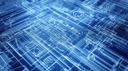 Obraz premium Blue Circuit Board Abstract: Technology Symbol with Digital Connections Pattern, Ideal for Abstract lines and patterns