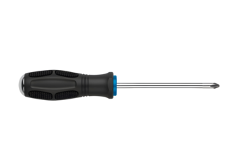 A black-handled screwdriver with a metal shaft.