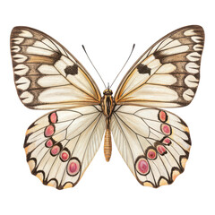 Fototapeta premium Detailed watercolor illustration of a white and brown butterfly isolated on transparent background