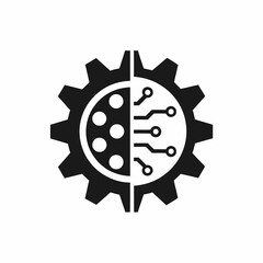 Modern Automation and AI Vector  Technology Gear and Circuit Icon Design.
