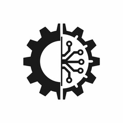 Modern Automation and AI Vector  Technology Gear and Circuit Icon Design.