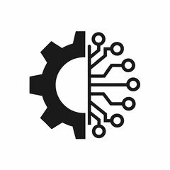 Modern Automation and AI Vector  Technology Gear and Circuit Icon Design.