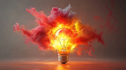 Illuminated lightbulb surrounded by vibrant, dynamic clouds of color.