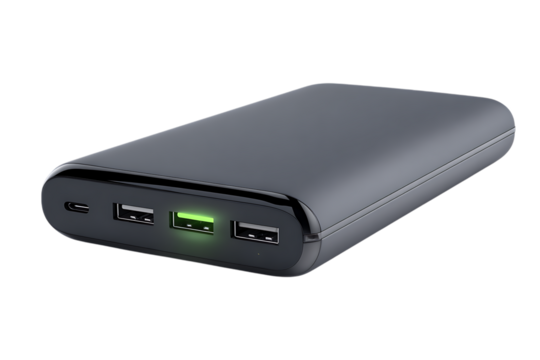 Portable power bank charger for mobile devices.