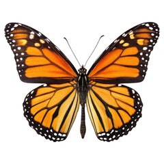 Obraz premium Detailed monarch butterfly with orange wings and black veins isolated on transparent background