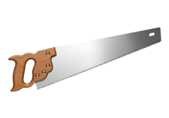 Hand saw with wooden handle.