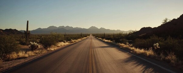 Empty road leading to distant mountains under clear blue sky asphalt