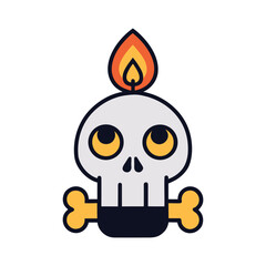 Spooky Skull and Crossbones Vector Icon with Caution Sign – Halloween Danger Symbol Illustration