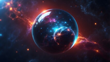 Obraz premium A mysterious glowing sphere floating in deep space. Cinematic theme, HDR, Vibrant