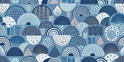 Serene Blue Abstract Shapes A Seamless Pattern of Modern Geometric Designs Featuring Arcs, Circles, and Organic Forms in a Calming Color Palette