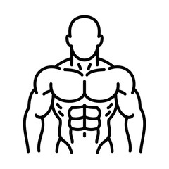 A man with a muscular physique is depicted in a black and white drawing. Editable Stroke.