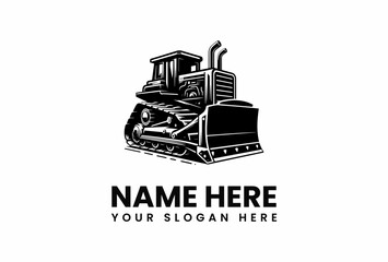 Fototapeta premium Bold Black and White Bulldozer Illustration with Detailed Tracks and Exhaust Pipes.