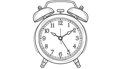 Simple black and white drawing of an alarm clock