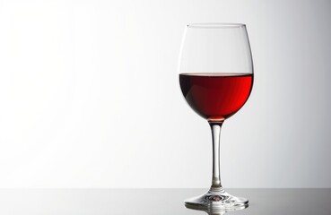 A glass of red wine on a plain background with a minimalist style