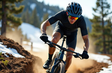 Woman mountain biking on dirt trail in forest during daytime